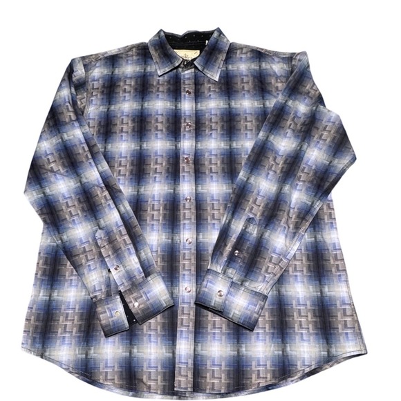 Age Of Wisdom Other - Age of Wisdom Shirt Mens XL Cotton Geometric Plaid Snap Button Blue Artsy Modern
